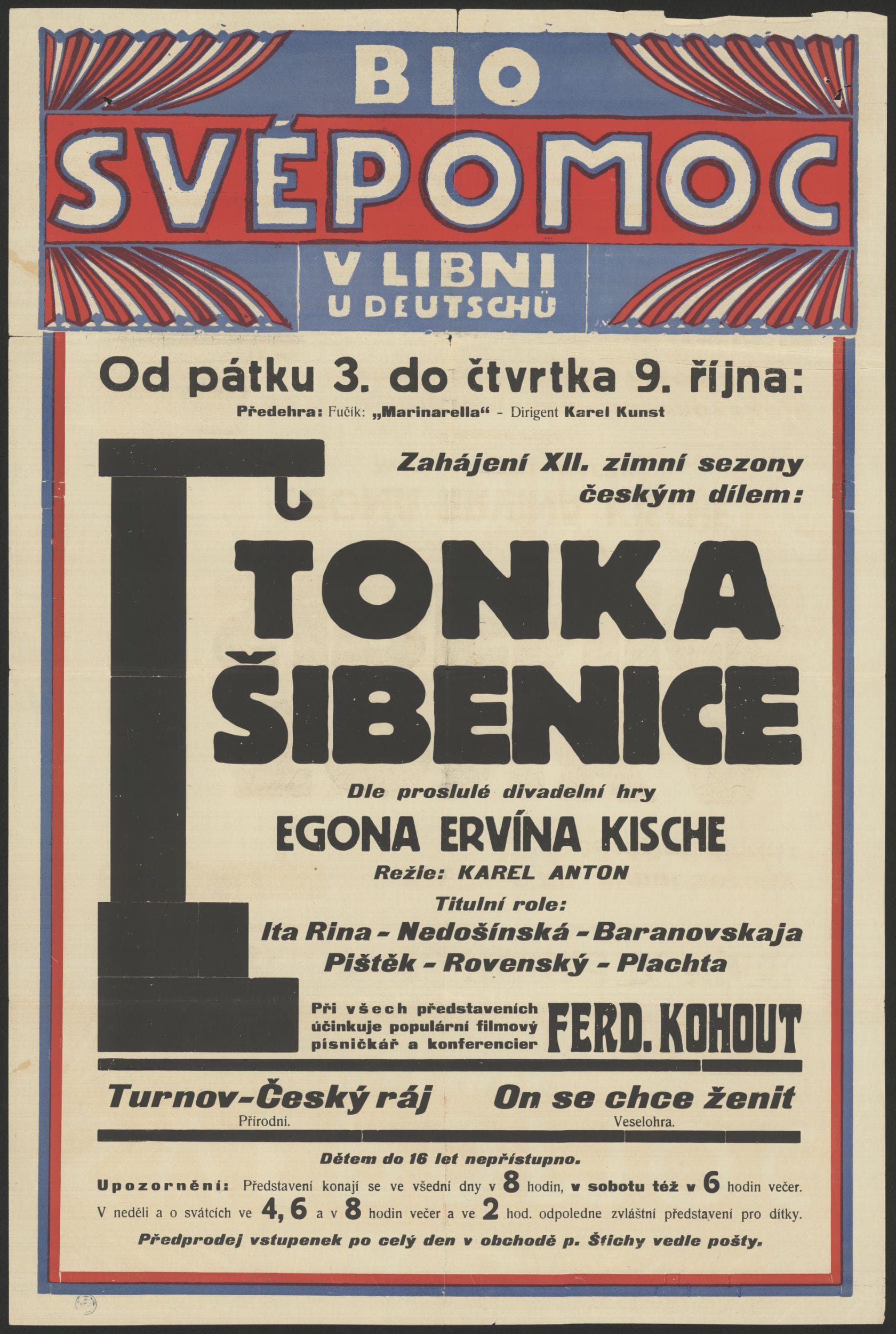 plakát kina Svépomoc z roku 1930, zdroj: Muzeum Prahy